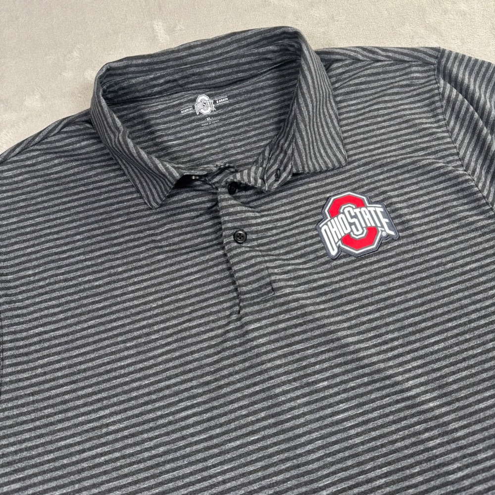 Scarlet & Gray Polo Shirt Mens XL Gray Ohio State Buckeyes Striped Short Sleeve